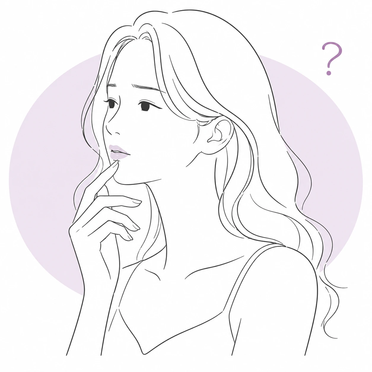 唇が薄く実年齢より落ち着いて・表情が硬く見えるお悩みのイラスト(イメージ)
