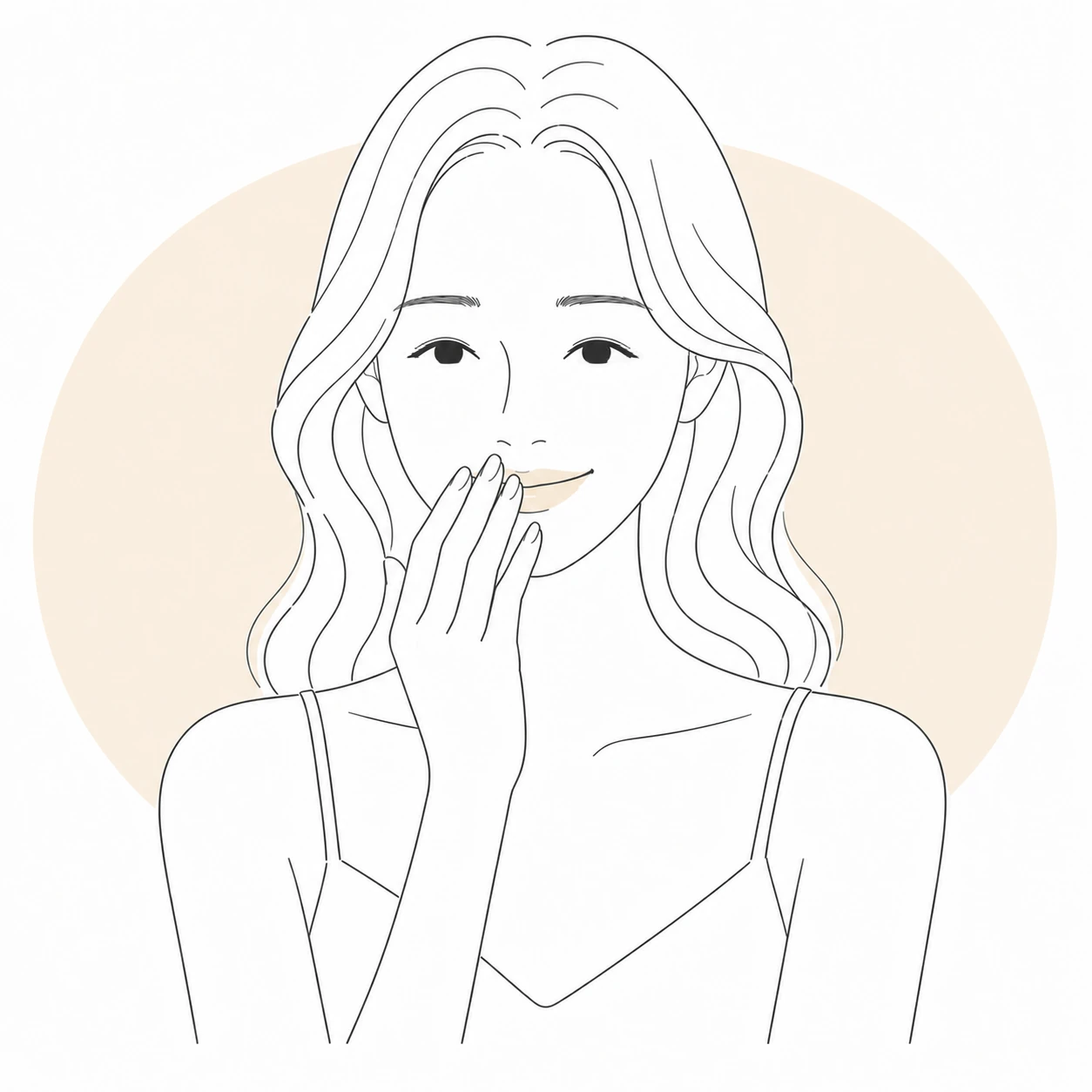 笑顔のたびに口元を手で隠してしまうお悩みのイラスト(イメージ)