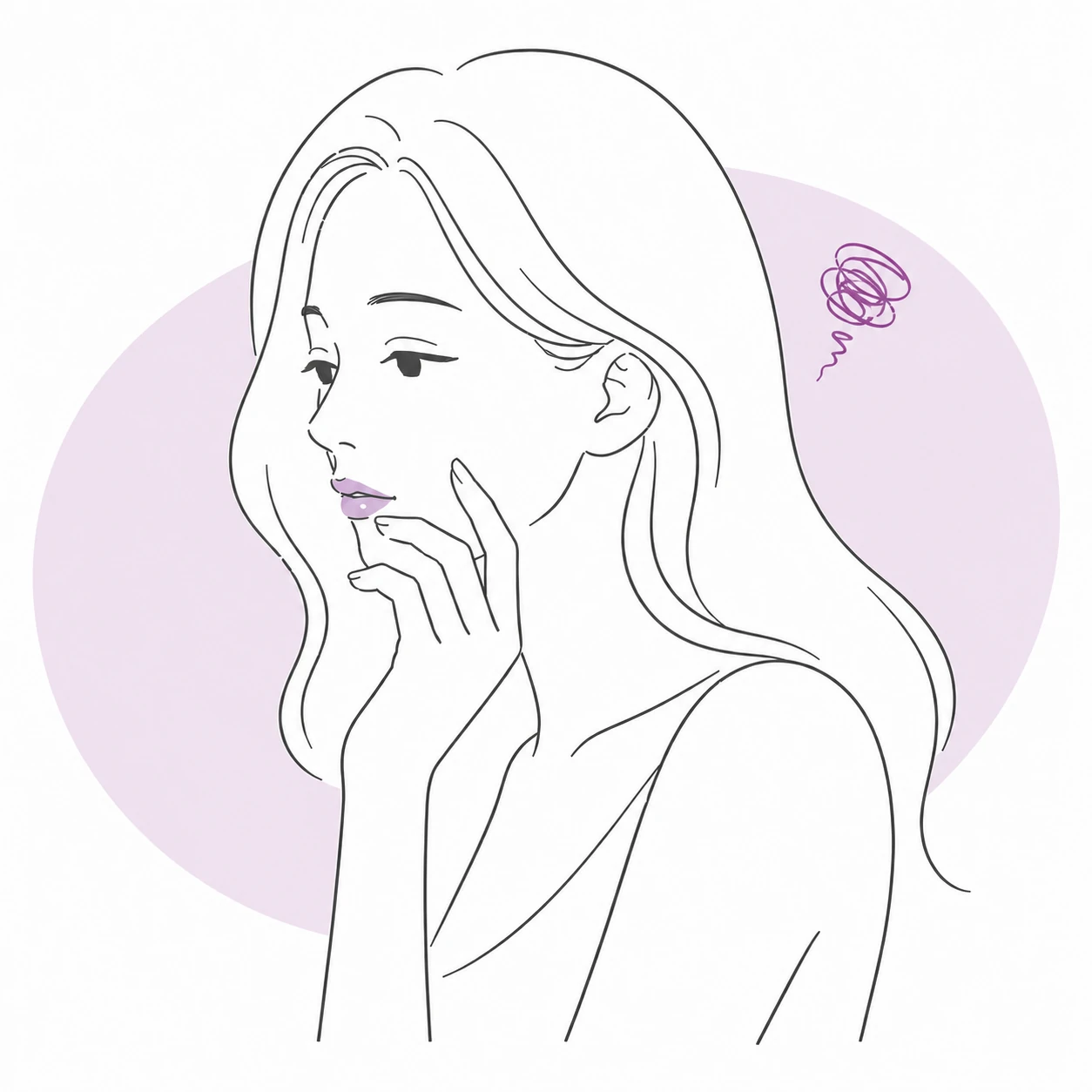 口元がだらんとして老けて見えるのを気にするお悩みのイラスト(イメージ)